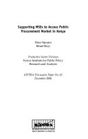 Supporting MSEs to access public procurement market in Kenya /