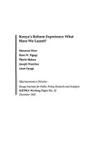 Kenya's reform experience : what have we learnt? /
