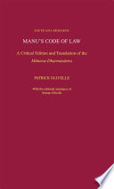 Manu's code of law a critical edition and translation of the Manava-Dharmasastra /