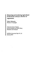 Measuring agricultural productivity in Kenya : a review of approaches /